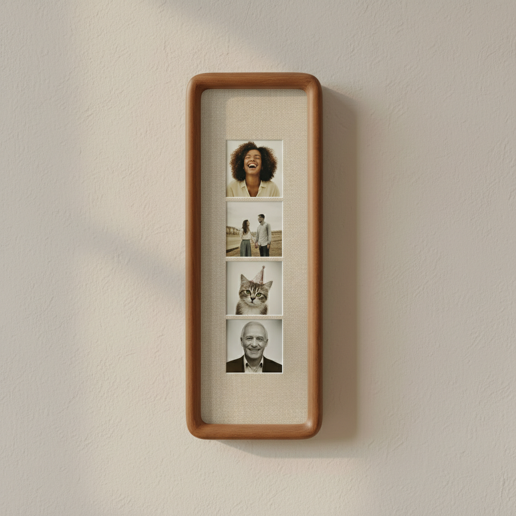 Photobooth Picture Frame, Solid Wood Photo Strip Frame with Colored Mount, Long Ready to Hang Wall Picture Frame