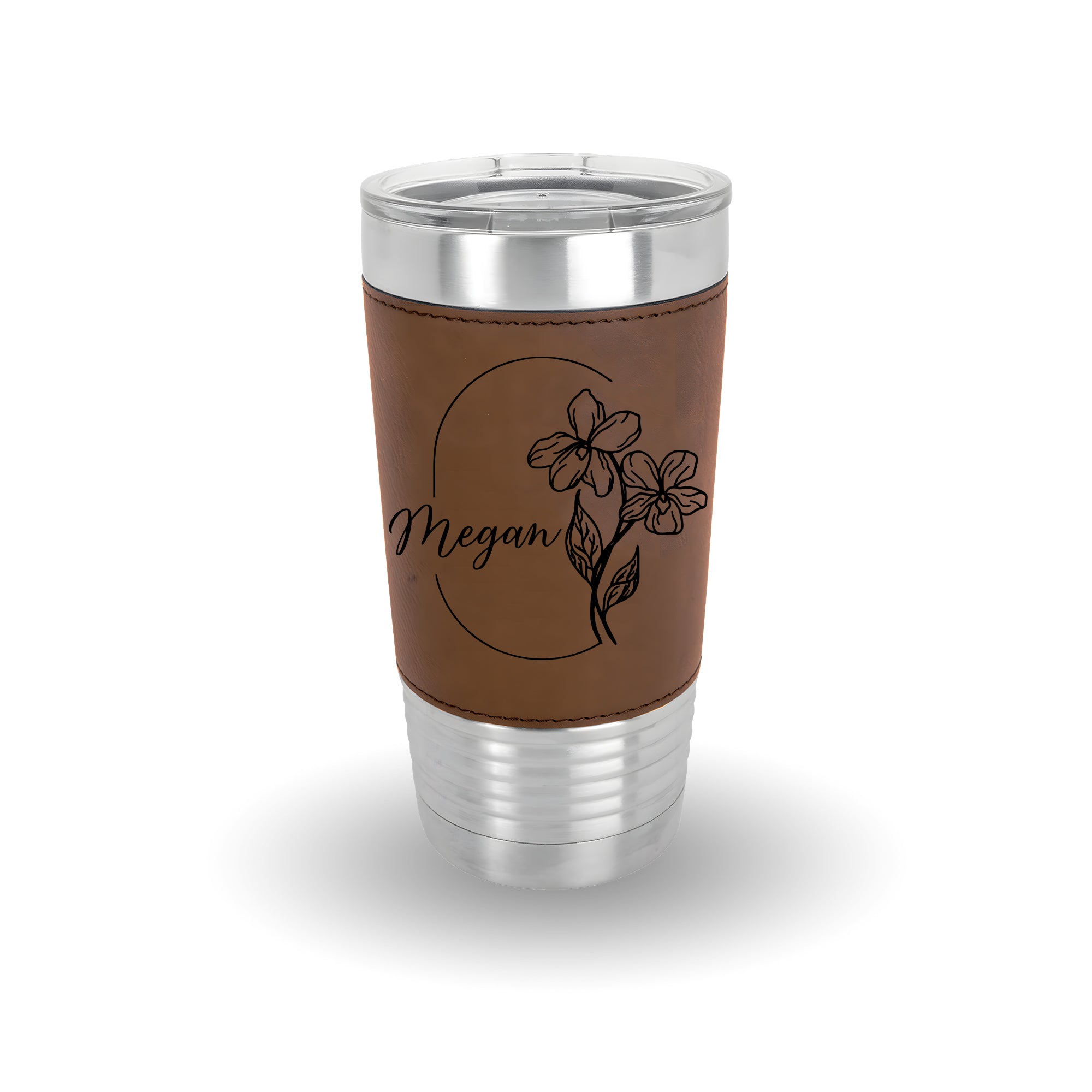Personalized Birth Flowers With Name Leather Tumbler 20oz, Bridesmaid Gift, Custom Name Travel Cup, Birthday Gift, Gift For Her Mother