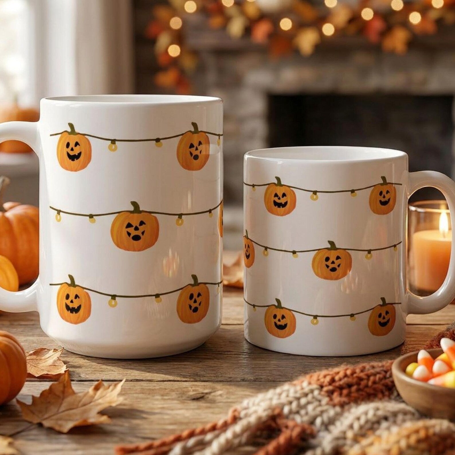 Jack O Lantern String Lights Mug, Cute Halloween Pumpkin Coffee Cup, Halloween Gift For Her, Spooky Season Mug, Cute Pumpkin Halloween Gift. MPETAL3