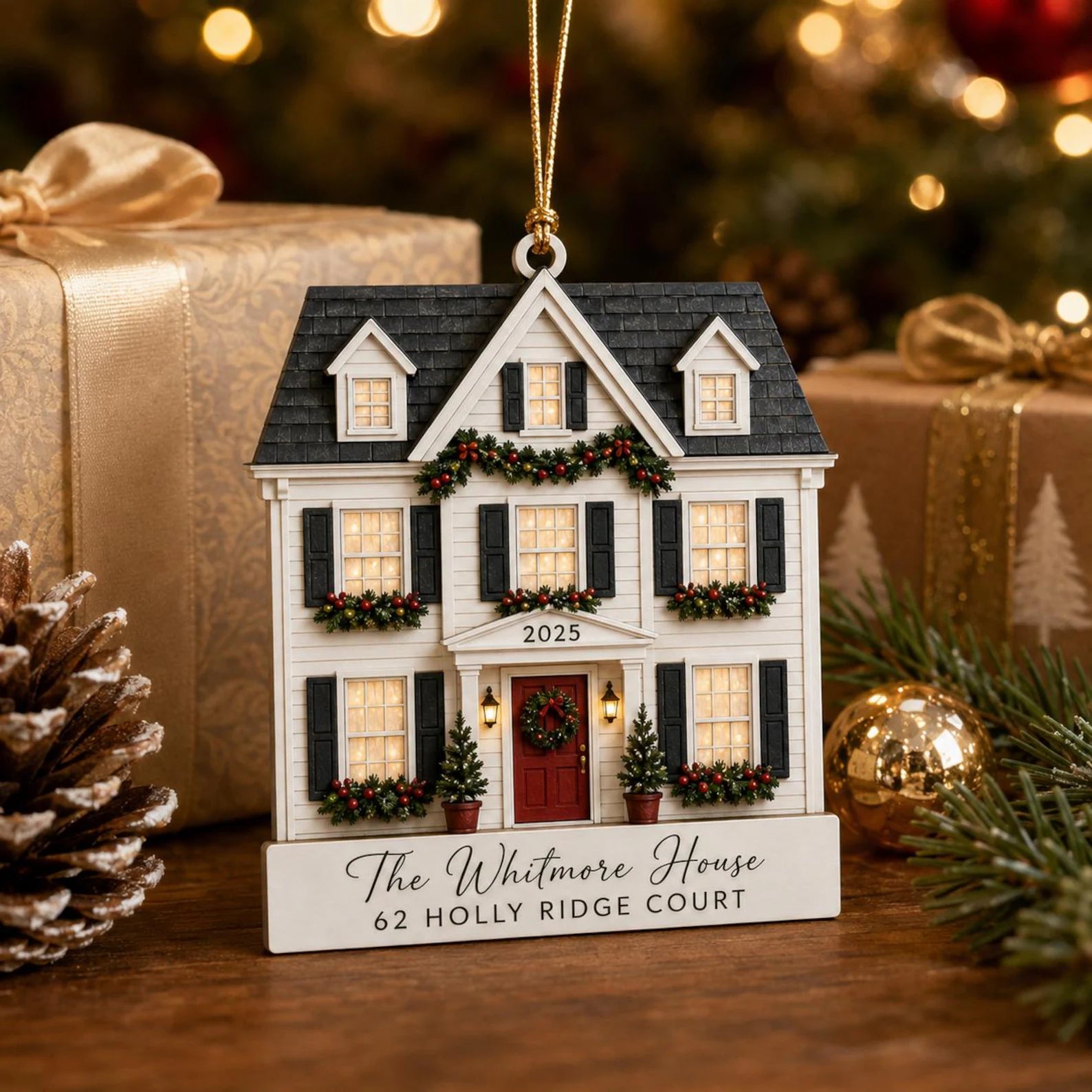 Personalized 2D Flat Custom House Photo Christmas Ornament, New Home Wooden Ornament, Custom Address Gift, Housewarming Keepsake	COPETAL05