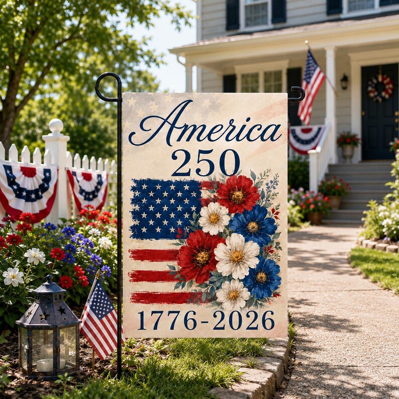 USA 250th Anniversary Garden Flag, 1776-2026 Patriotic Outdoor Decor, American Semiquincentennial Yard Banner, 4th Of July Gift. GFPETAL06