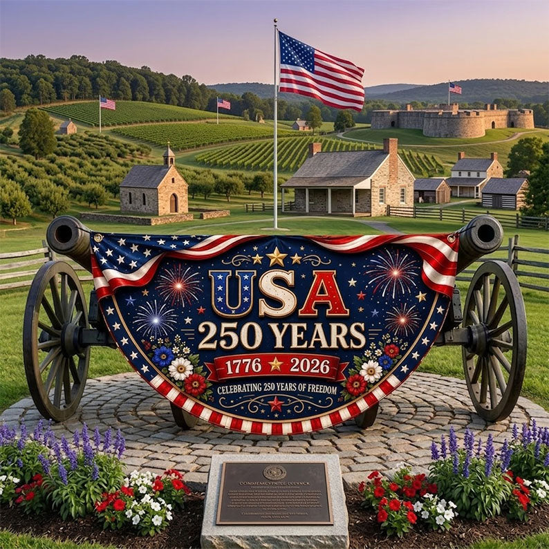 USA 250th Anniversary Banner, America 250 Years Fan Flag, 1776-2026 Patriotic Porch Decor, Fourth of July Fence Banner. BPETAL01