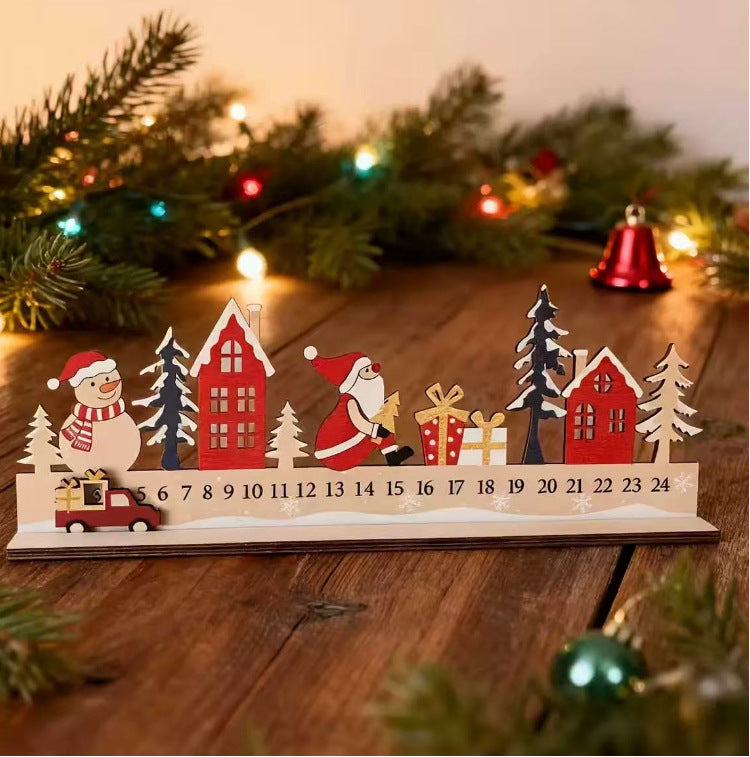 Wooden Christmas Countdown Calendar with Santa, Snowman & Moving Truck, 24-Day Holiday Tabletop Decor – ACPETAL08