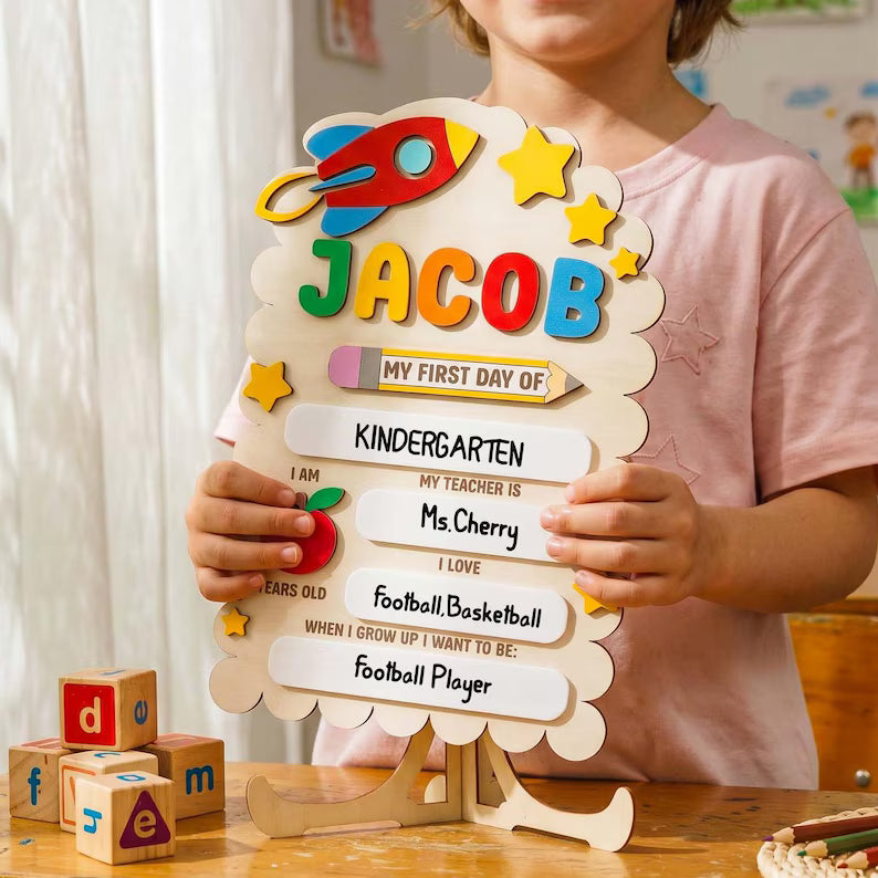 Personalized First Day Of School Sign, Wood Back to School Board, Last Day of School Sign, 1st Day of School Board, Custom Name Sign. SBPETAL06