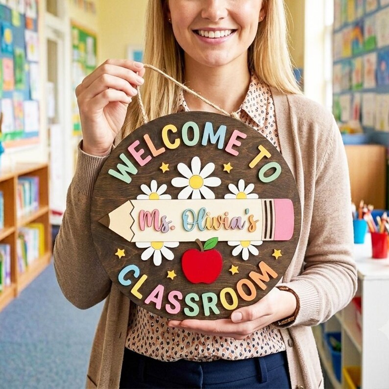 Personalized Teacher Name Door 2 Layer Wood Sign, Teacher Appreciation Gifts, Classroom Decor, Teacher Gift Wooden Sign, Thank you teacher. DHPETAL07