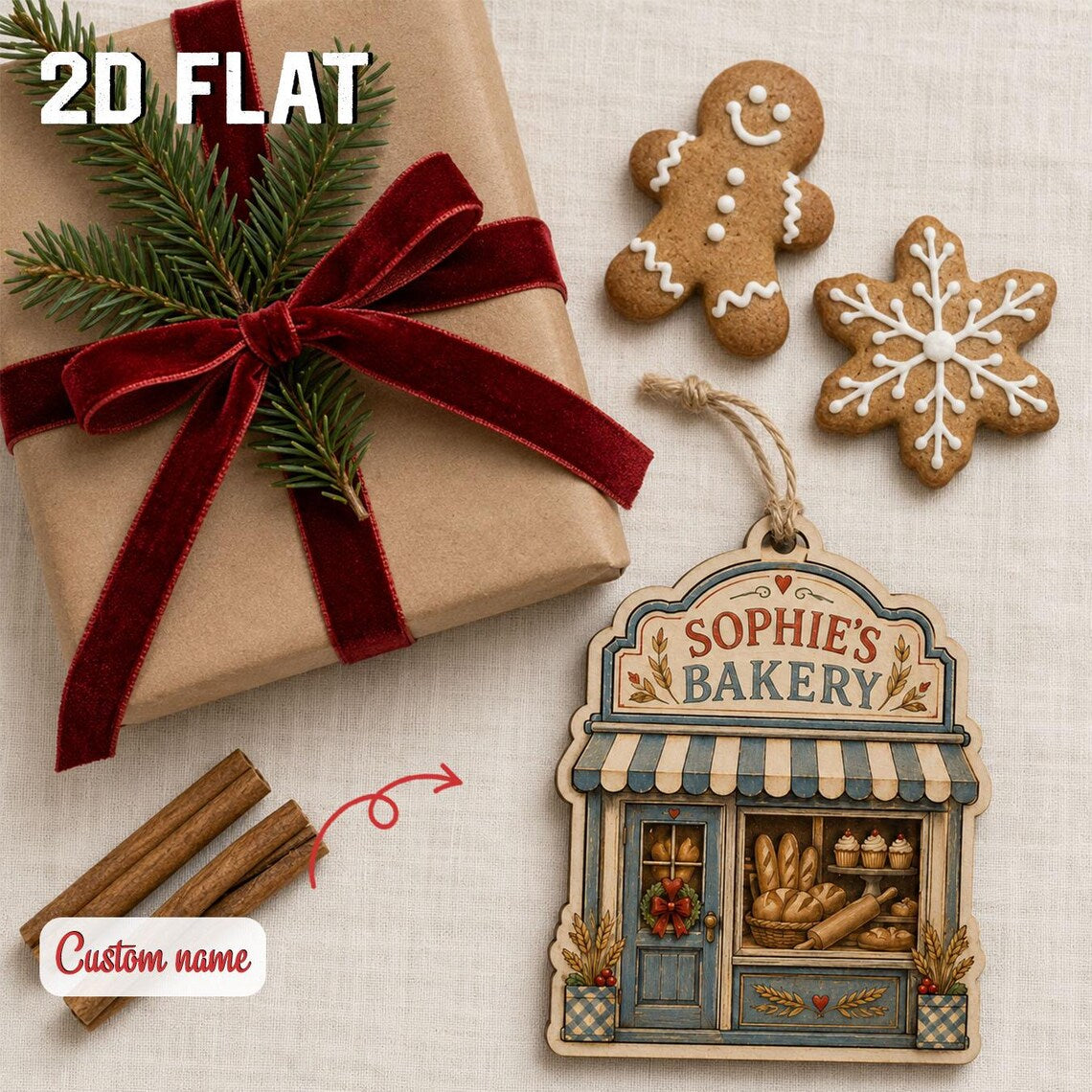 Personalized Bakery Christmas Ornament, Custom Business Name Wooden Keepsake, Baker Gift, Small Shop Owner Holiday Decor 2026	COPETAL48