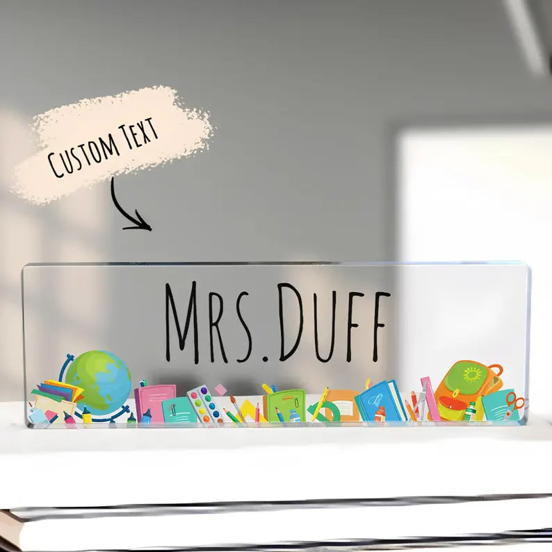 Personalized Teacher Desk Name Plate, Custom Acrylic Classroom Sign, School Decor, Back to School Gift. DNPETAL06