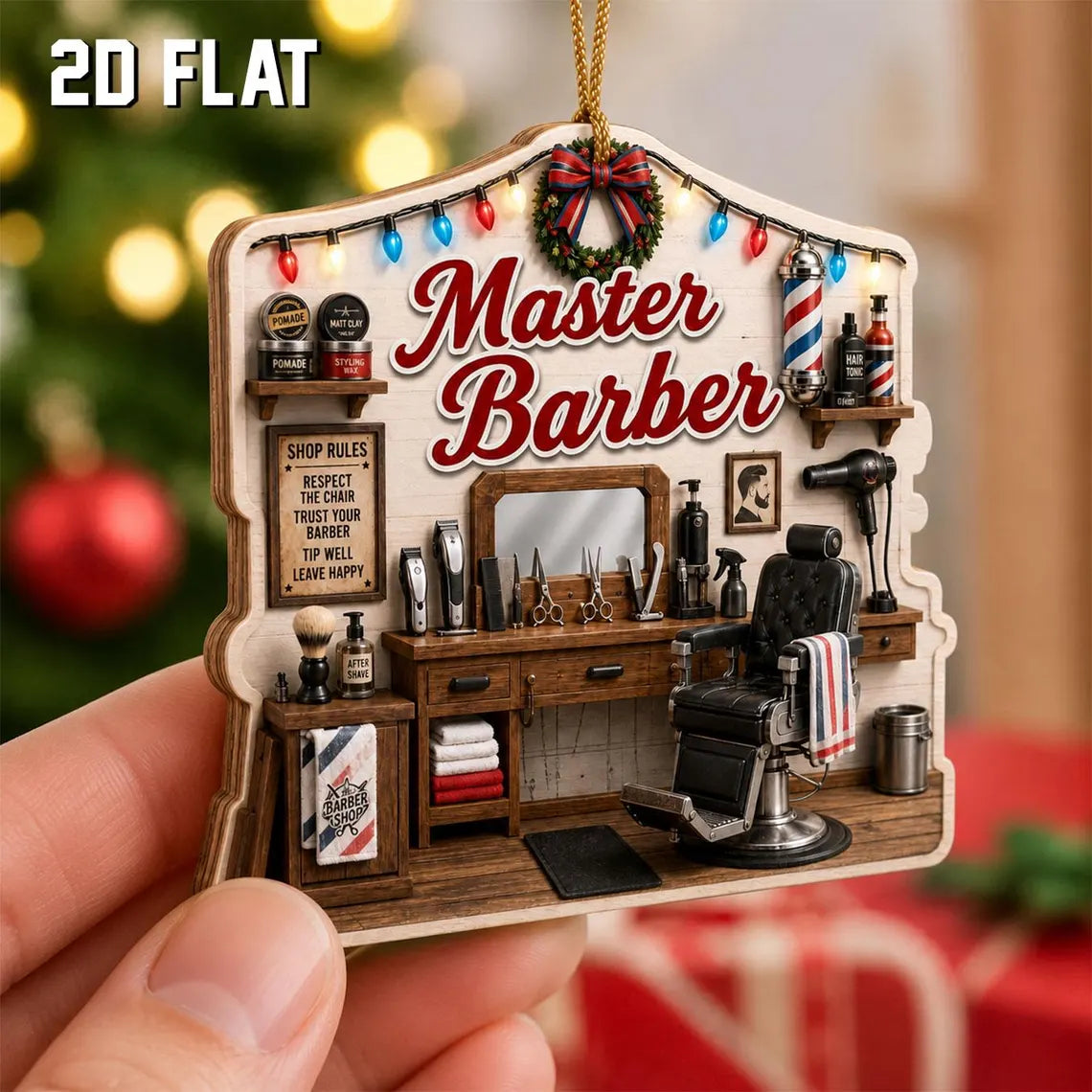 Master Barber Christmas Ornament, Barber Shop Holiday Decor, Hairstylist Gift for Him, Wooden Barbershop Ornament, Barber Graduation Gift	COPETAL40