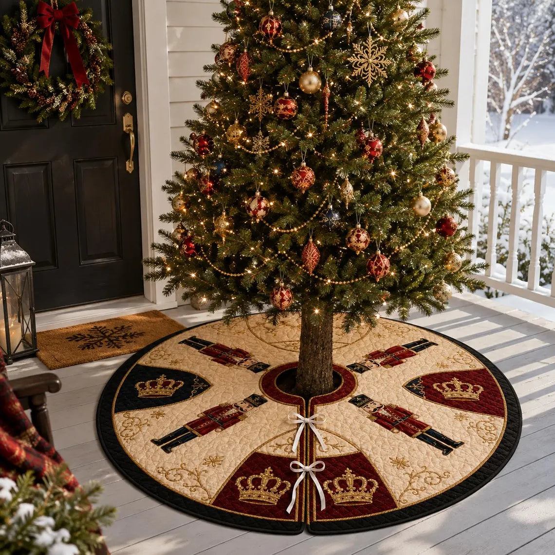 Nutcracker Christmas Tree Skirt, Quilted Holiday Tree Skirt, Royal Red Navy Gold Christmas Decor, Elegant Xmas Home Decor. CTSPETAL19