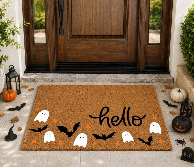 Halloween Ghost Welcome Mat, Halloween Doormat, Halloween Outdoor Decor, Ghost Decor, Halloween Bats, Halloween Home Decor, Fall Decor. DMPETAL10
