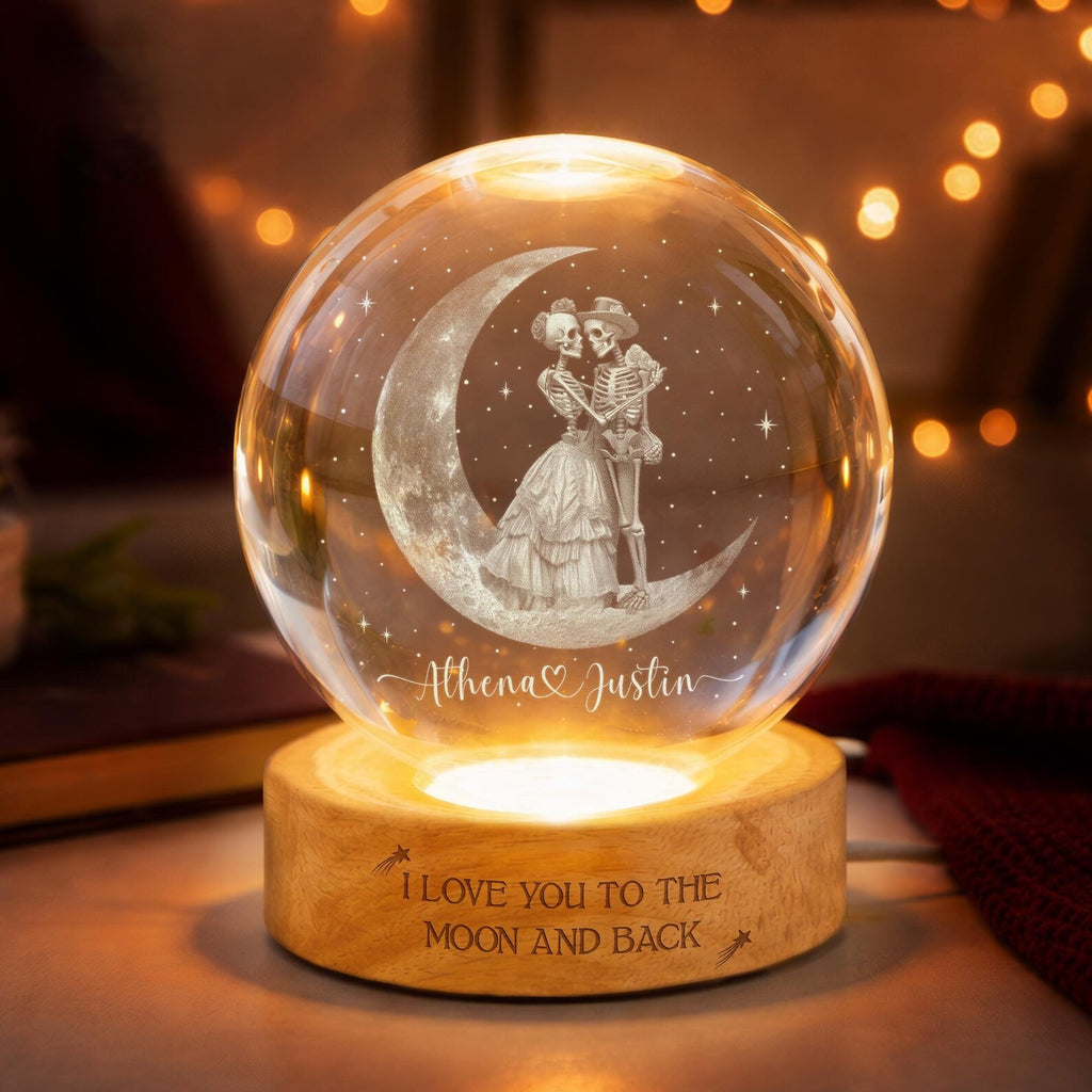 Custom Skeleton Couple Crystal Ball Night Light, Anniversary Gift, Engagement Gifts, Wedding Gift For Couples Gift, Wedding Anniversary Gift. LEDPETAL15