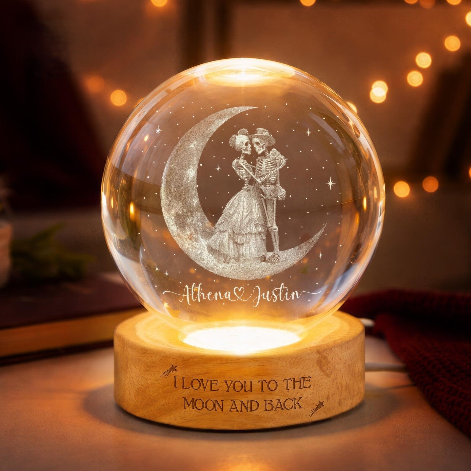 Custom Skeleton Couple Crystal Ball Night Light, Anniversary Gift, Engagement Gifts, Wedding Gift For Couples Gift, Wedding Anniversary Gift. LEDPETAL15
