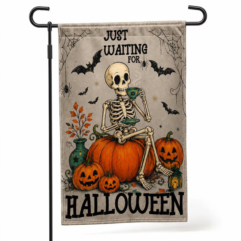 Just Waiting For Halloween Garden Flag, Funny Halloween Flag, Outdoor House Yard Porch Pool Flag. HLWGFPETAL2