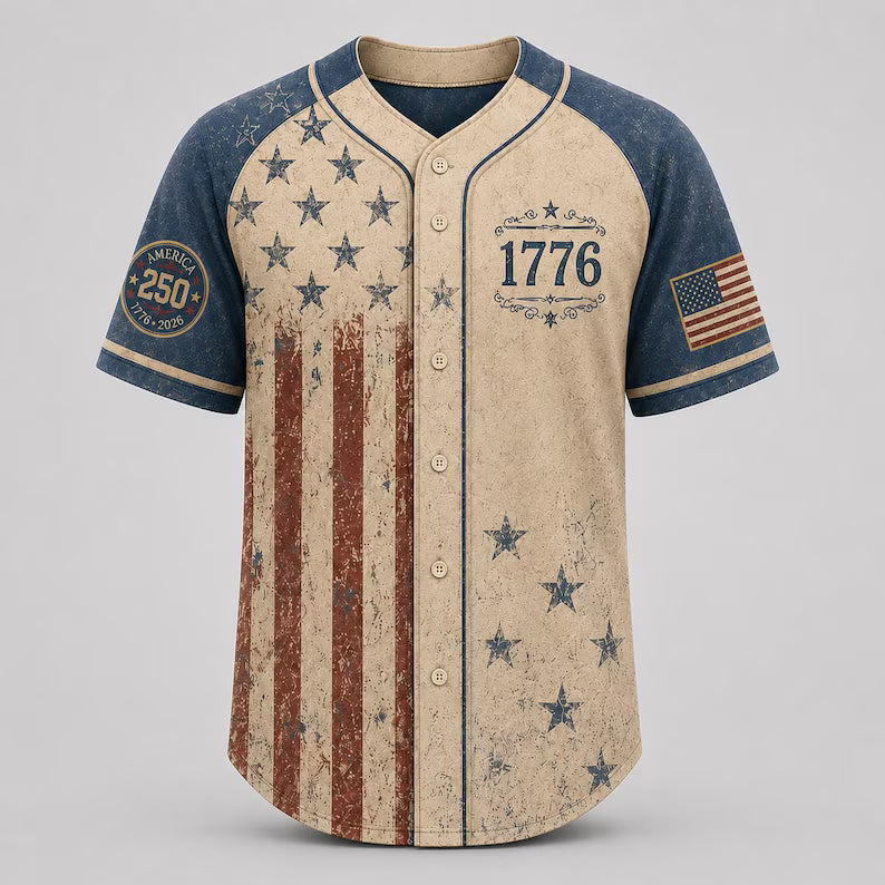 USA 250th Anniversary Baseball Jersey, 1776 Patriotic American Flag Button Shirt, Proud To Be American Freedom Baseball Jersey. BJPETAL05