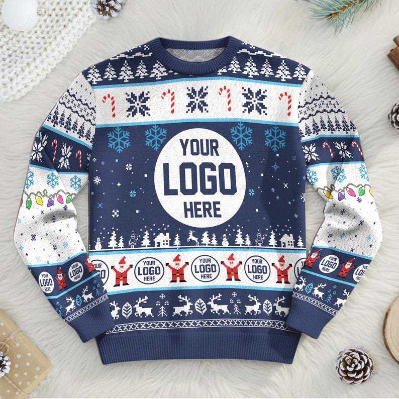Custom Your Logo Ugly Christmas Sweater, Personalized Company Logo, Custom Photo Image Shirt, Unisex Kid Adult Sweater, Christmas Party Shirt, Holiday Sweatshirts, Xmas Outfit, Christmas Gift UXMAS03