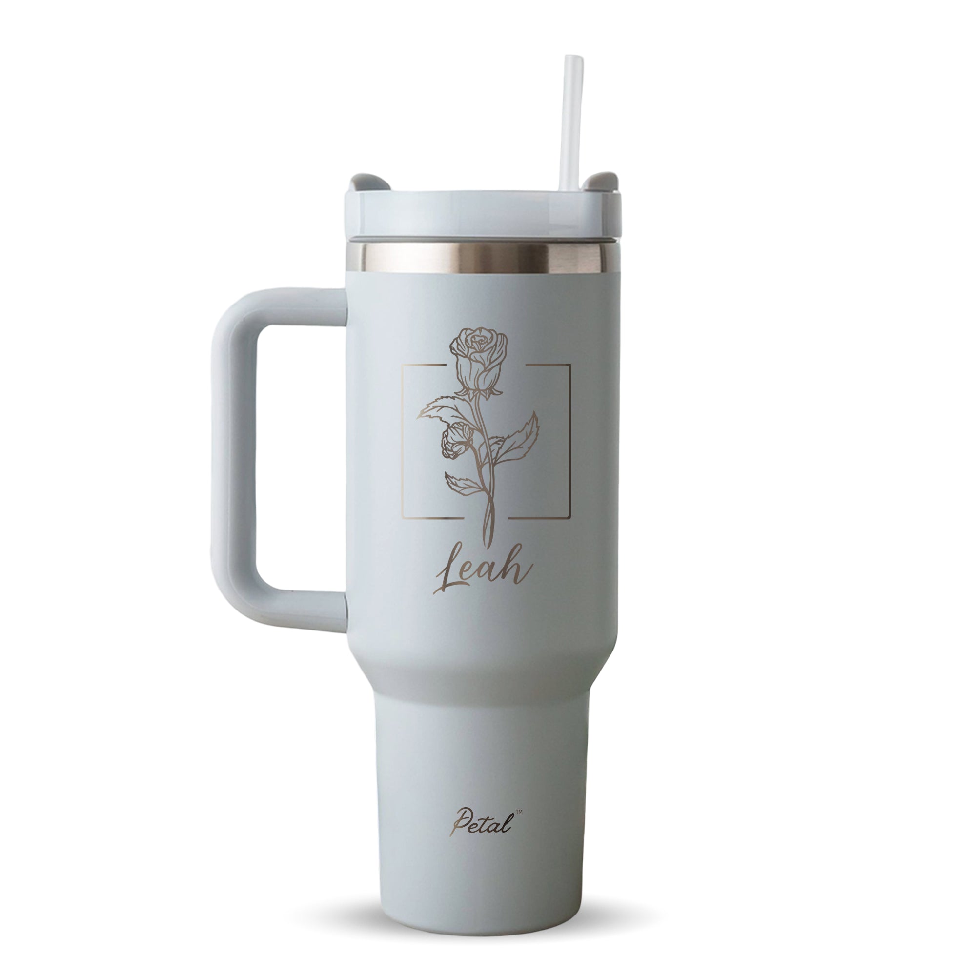 Personalized Birth Flowers With Name Tumbler 40oz, Stainless Steel Tumblers With Straw Handle, Custom Birth Month Flowers Cup, Birthday Gift