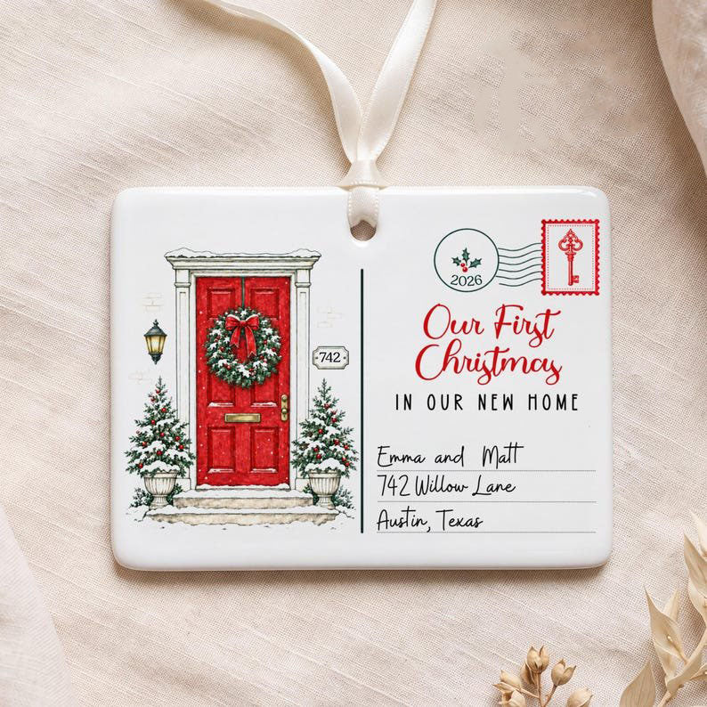 First Christmas in Our New Home Ornament 2026, Personalized New Home Address Ornament, New House Christmas Keepsake, Housewarming Gift CERAMIC03