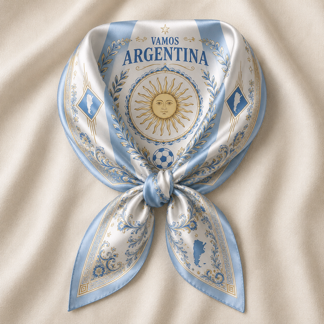 Argentina Football Silk Bandana, Argentina Soccer Cup Satin Scarf, Argentina World Soccer Sun Bandana. SSPETAL8