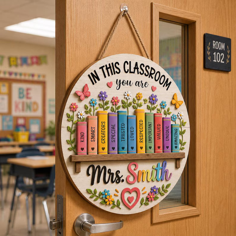 Teacher Door Hanger, Classroom Door Sign, Personalized Teacher Wood Sign, Back To School Classroom Decor, Teacher Gift. DHPETAL05