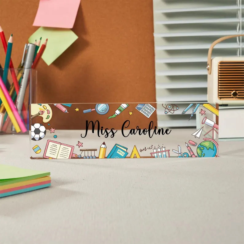 Personalized Teacher Desk Name Plate, Custom Teacher Pencil, Teacher Appreciation Gift, Classroom and Office Decor, Name Plate For Desk. DNPETAL05