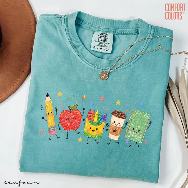 Comfort Colors® Back To School Shirt, Cute School Supplies Shirt, Teacher Student Shirt, Doodle Classroom Shirt, First Day Of School Gift. SPETAL20
