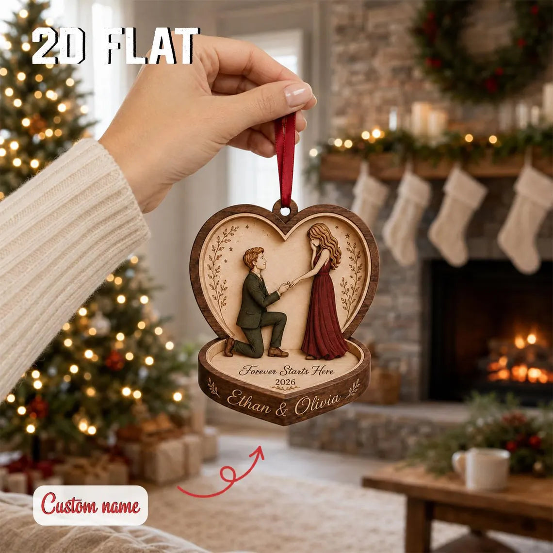 Personalized Engagement Christmas Ornament 2026, Custom Couple Names Wooden Keepsake, Proposal Gift, Newly Engaged Holiday Decor	COPETAL50