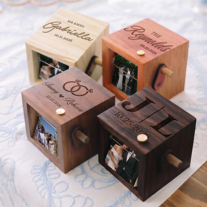 Custom Photo Flipbook Frame, Wooden Photo Flipbook Animation Box with Light, Crank Picture Viewer, Wedding Memorial Gift, Anniversary Gift. PBPETAL2