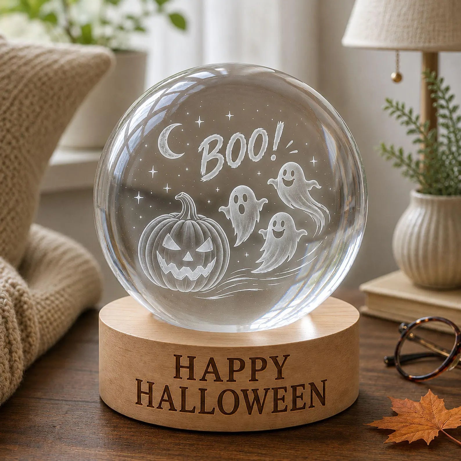Spooky Ghost Pumpkin Crystal Ball Lamp Halloween Night Light Fall Decor Cute Autumn Gift Haunted Home Accent. LEDPETAL8