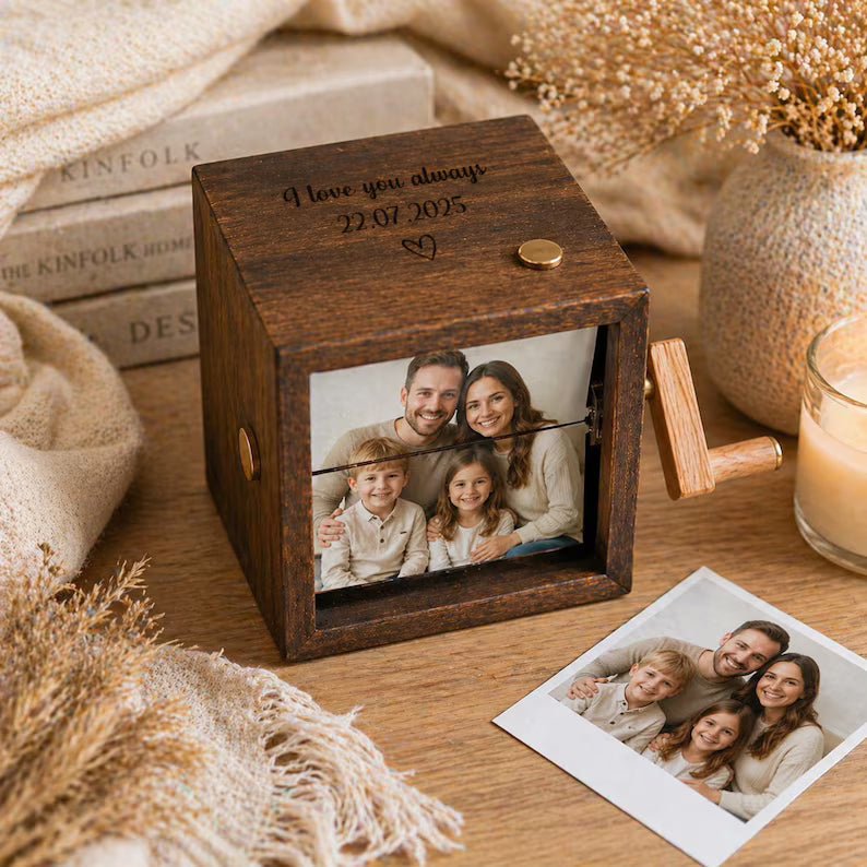 Personalized Photo Flipbook Album – Hand Cranked Photo Box with Light. PBPETAL4