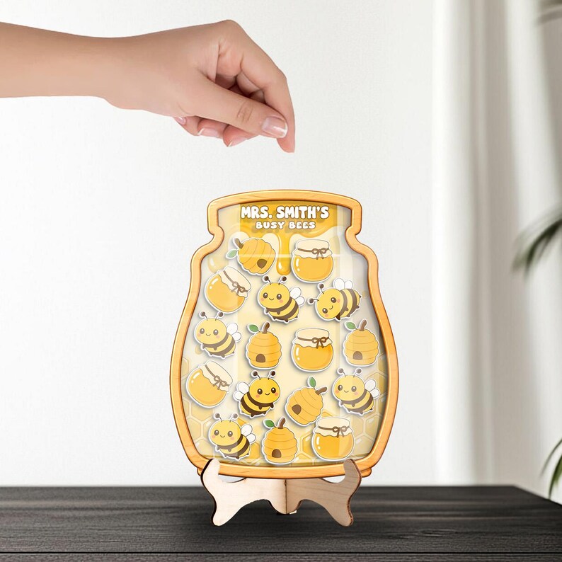 Magnetic Reward Jar with Pencil Tokens, Colorful Classroom Decor, Custom Name Composition Notebook Jar for Teacher, Back to School Gifts. RJPETAL05