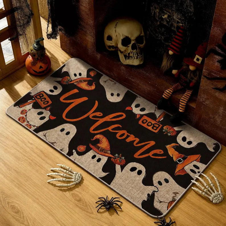 Halloween Welcome Door Mat Ghost Boo Rug Spooky Home Decor Trick or Treat Doormat. DMPETAL15