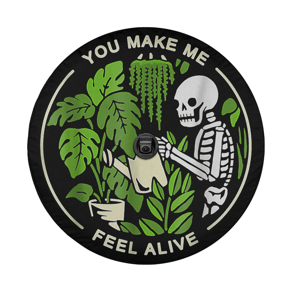 You Make Me Feel Alive PVC Leather Spare Tire Cover, Plant Lover Skeleton Tire Cover, Gothic Botanical Jeep Accessories, Funny Off Road Vehicle Gift. TCPETAL2