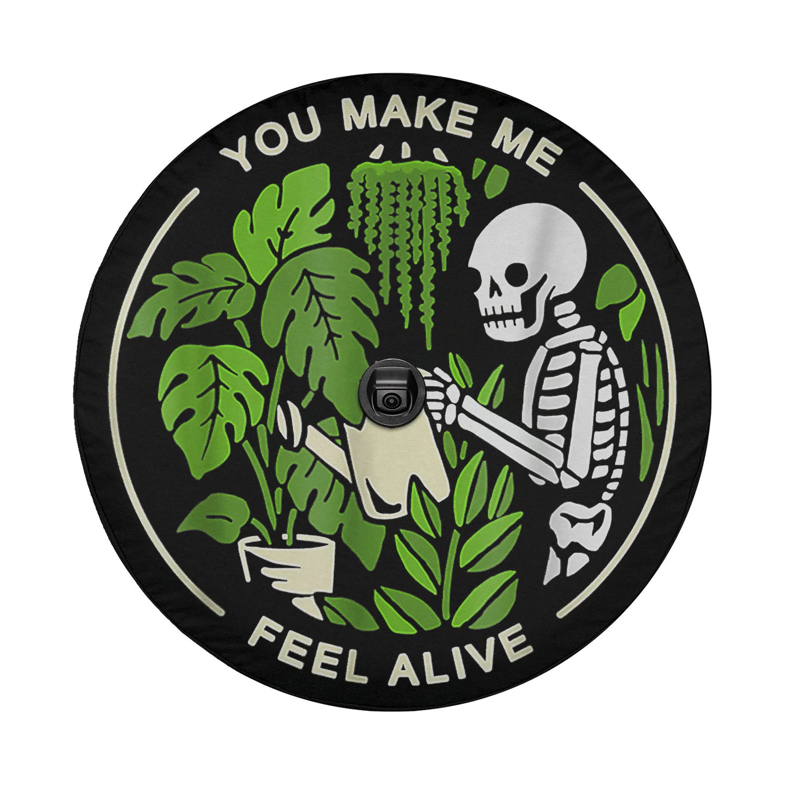 You Make Me Feel Alive PVC Leather Spare Tire Cover, Plant Lover Skeleton Tire Cover, Gothic Botanical Jeep Accessories, Funny Off Road Vehicle Gift. TCPETAL2