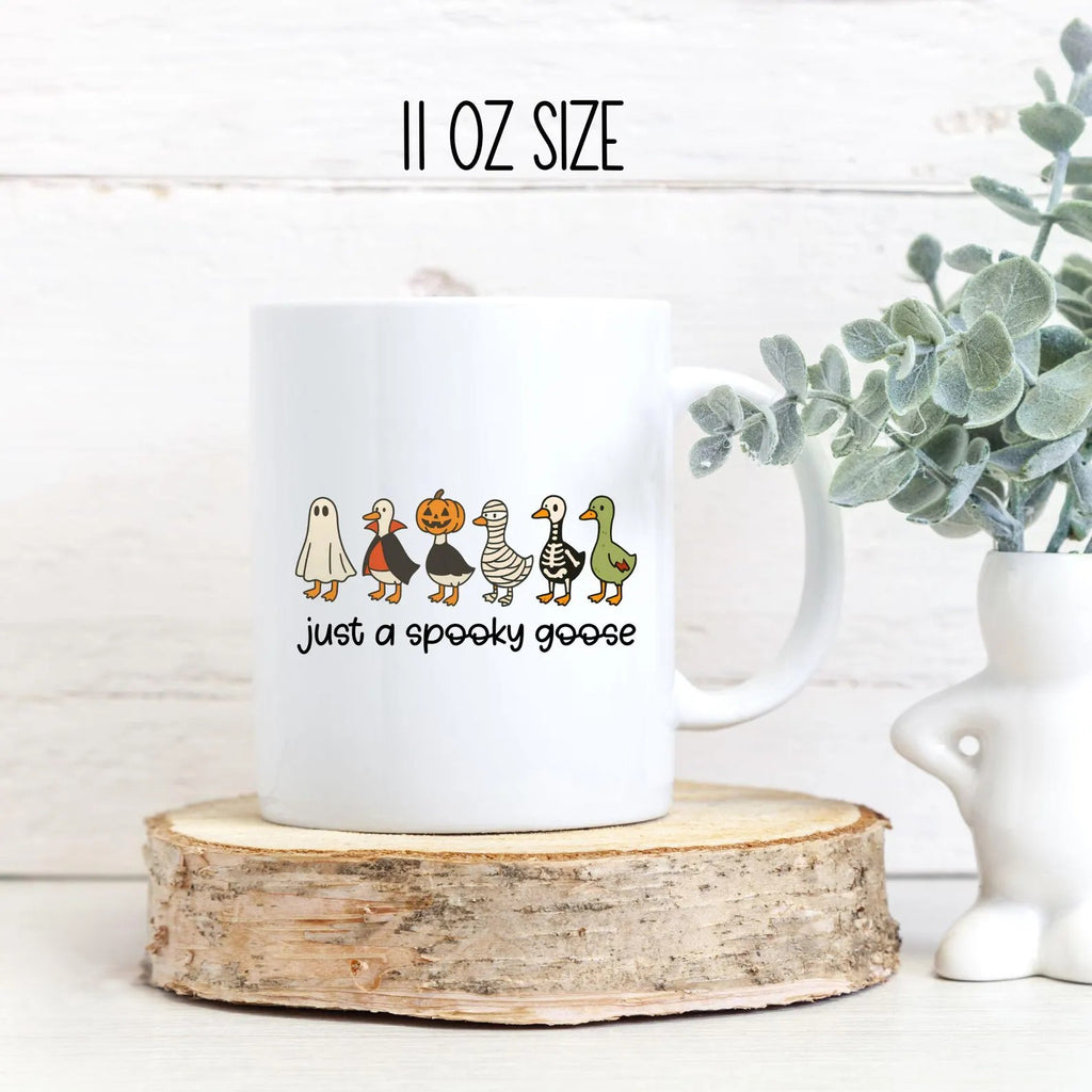 Funny Halloween Goose Mug – Just A Spooky Goose Coffee Mug, Cute Spooky Season Ceramic Cup, Halloween Duck Goose Gift, Fall Coffee Cup. MPETAL6
