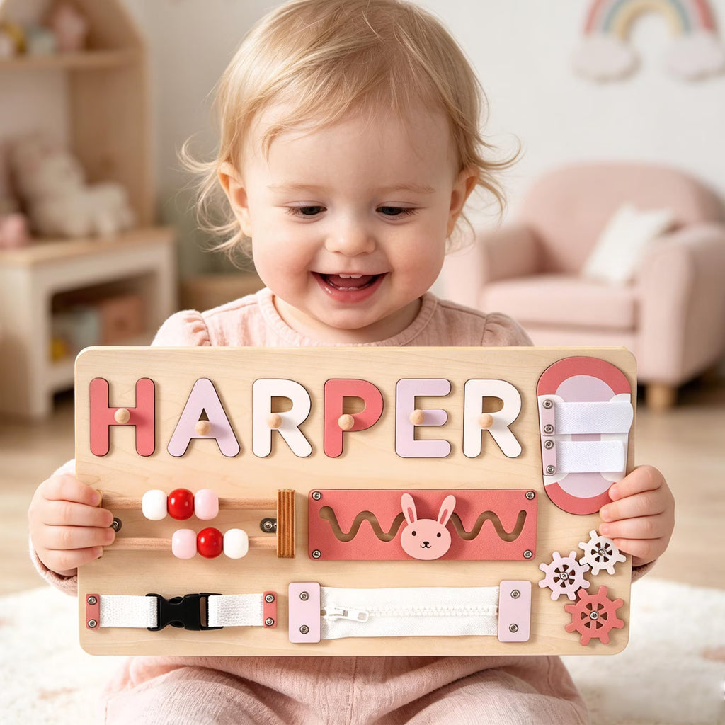 Personalized Baby Name Puzzle, Custom Kids Early Learning Busy Board, 1st Christmas Gift, 1st Birthday Gift, Unique Baby Gift, Baby Keepsake. NPPETAL21