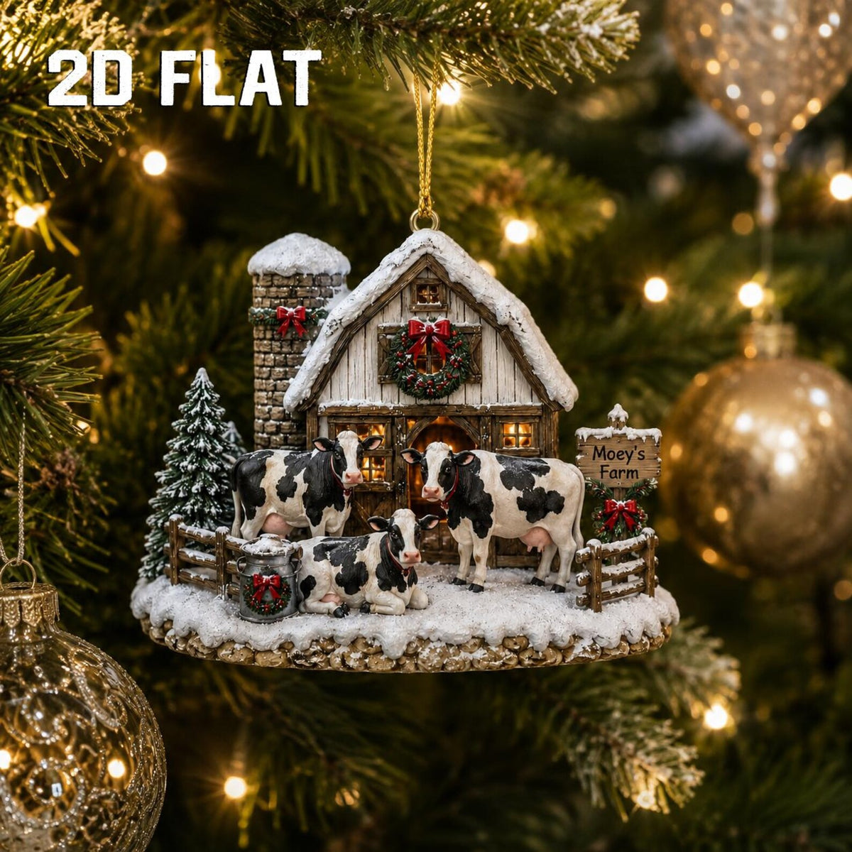 Personalized 2D Flat Cow Christmas Ornament, Custom Farm Name Wooden Ornament, Farmhouse Christmas Decor, Cow Lover Gift, Ranch Keepsake	COPETAL02