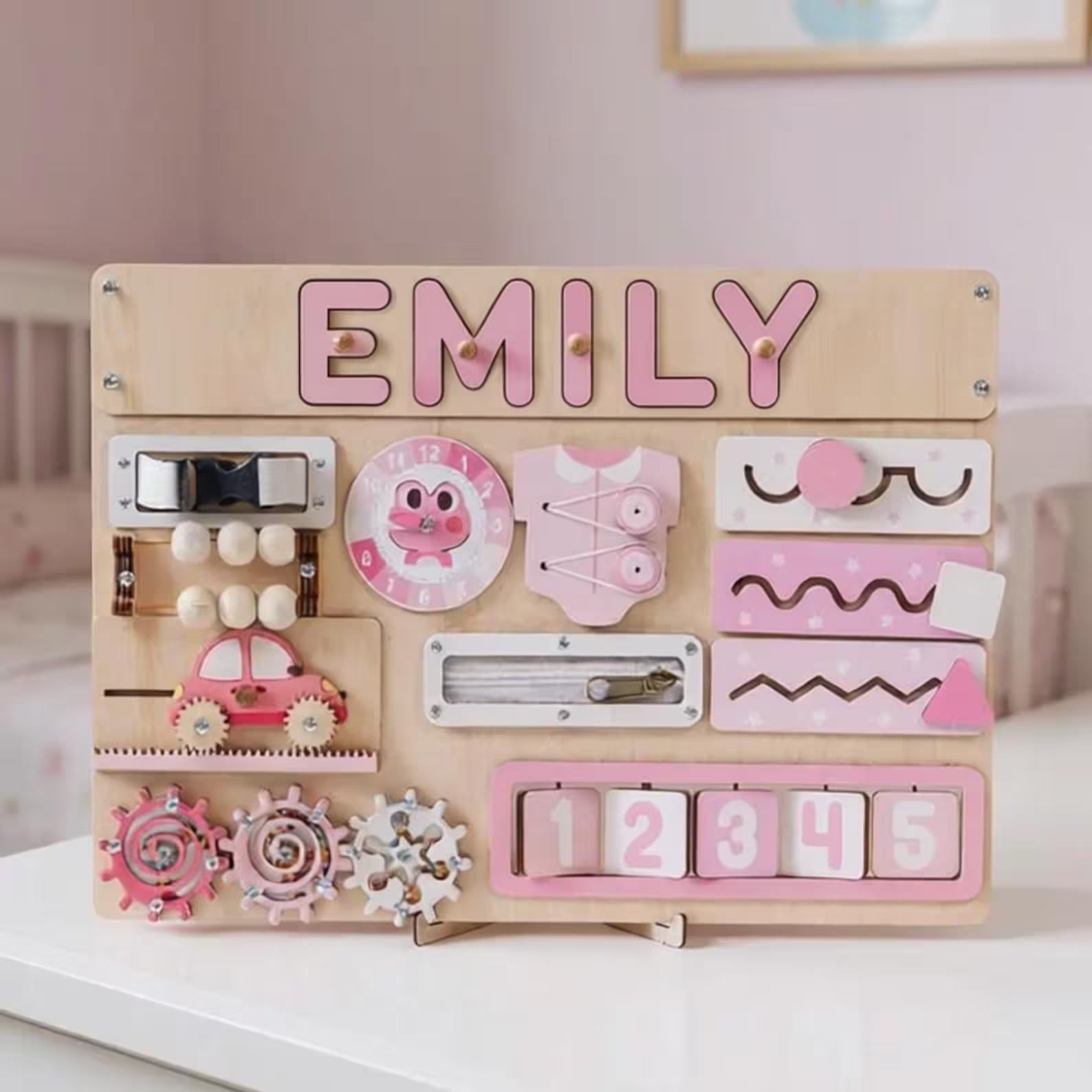Personalized Name Puzzle & Busy Board, Montessori Wooden Toy, Gift for Baby Girl, First Birthday Gift, Christmas Gift, Baby Toy, Baby Gift. NPPETAL7
