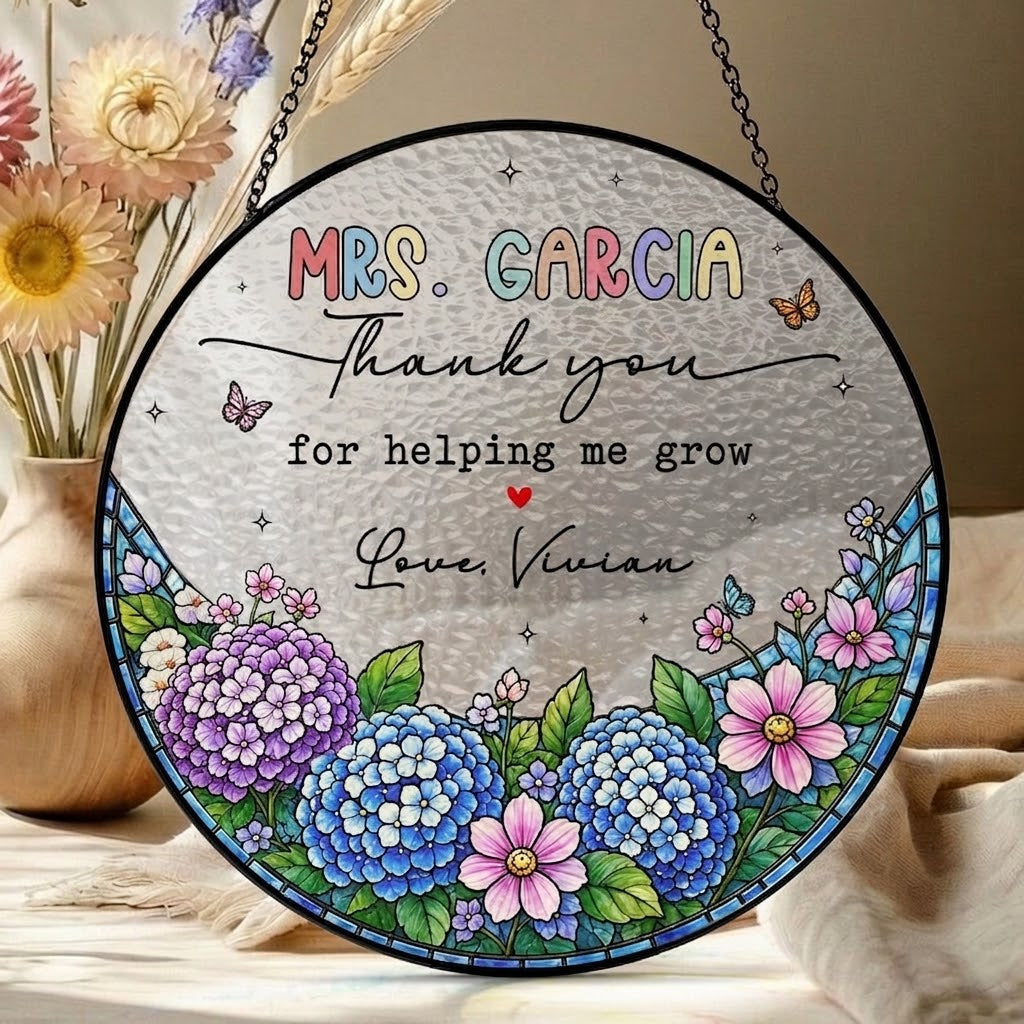 Thank You Gift For Teacher, Custom Teacher Stained Glass Suncatcher, Teacher Appreciation Gift, Thank You Teacher Gift, First day of school Gift. SUNPETAL09