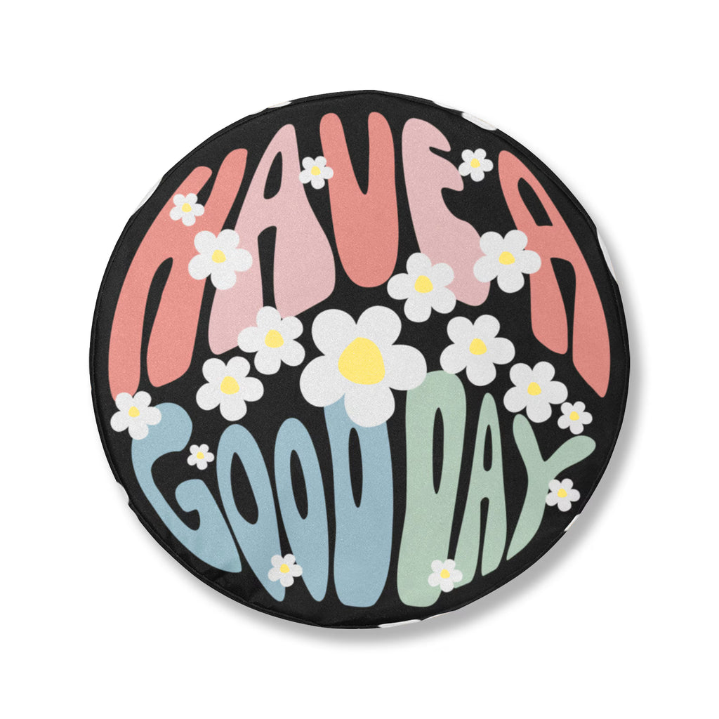 Have a Good Day PVC Leather Spare Tire Cover, Daisy Flower Jeep Tire Cover, Retro Floral Car Accessories, Cute Off Road Vehicle Gift. TCPETAL5