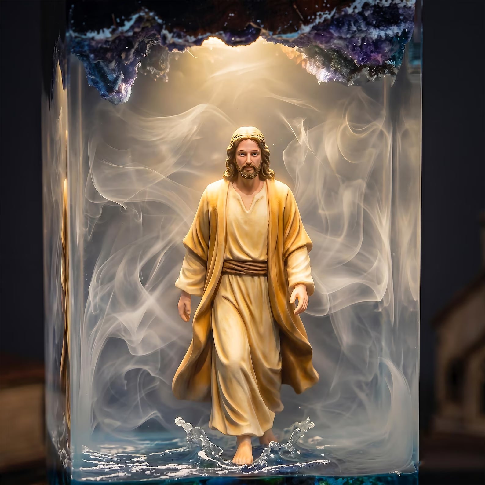 Jesus on the Sea Resin Art Lamp, Walking on Water Night Light, Christian Home Decor, Faith Inspired Gift Idea. RLPETAL19