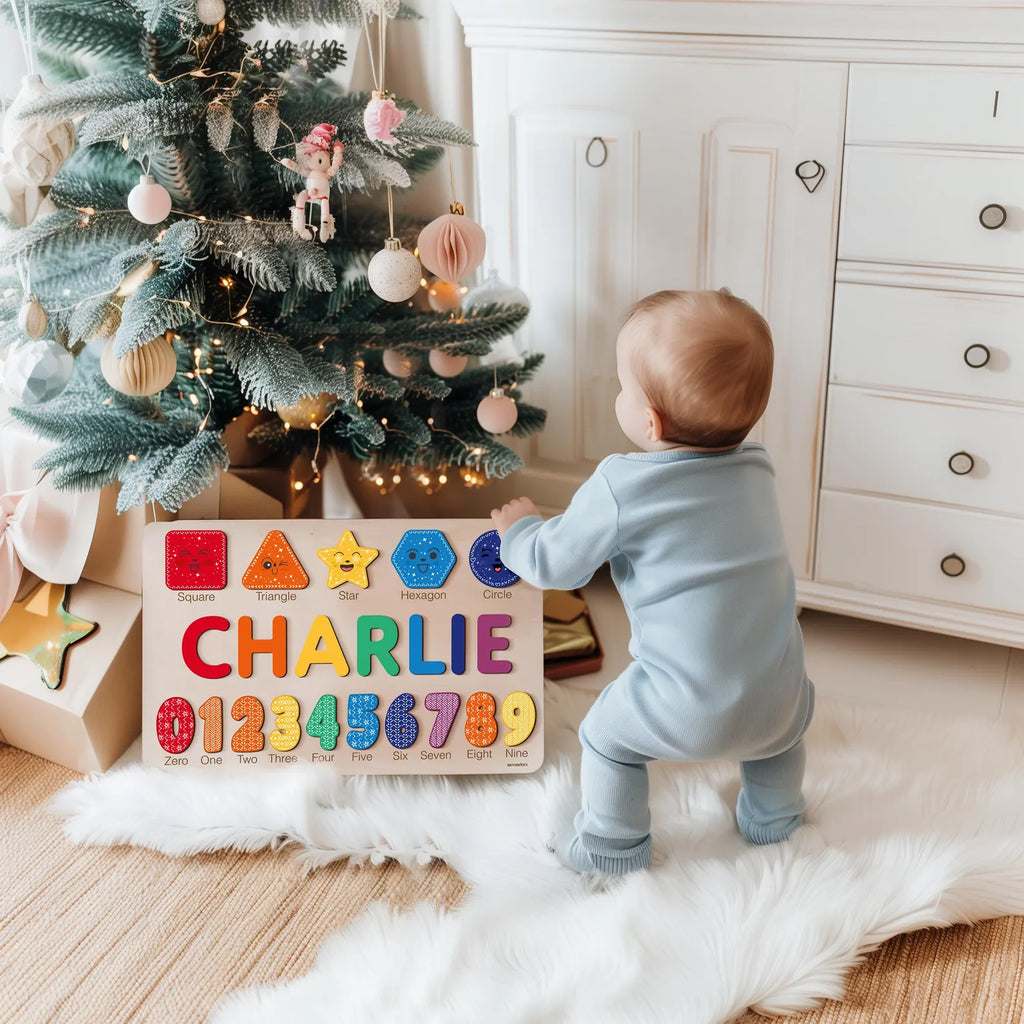 Wooden Busy Board Puzzle, Personalized Name Puzzle Toy, Baby Girl Gift, Nursery Decor, First Easter Gift, Custom Gift, One Year Old Gift. NPPETAL2