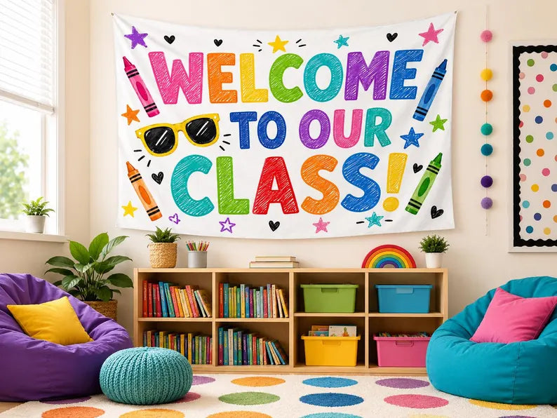 Welcome to Our Class Tapestry, Classroom Welcome Banner, Back to School Wall Decor, Teacher Classroom Decoration. CBPETAL09