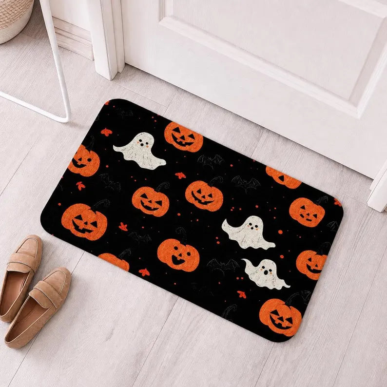 Halloween Doormat: Pumpkin Ghost Bat Black Welcome Mat (Indoor/Outdoor) . DMPETAL19
