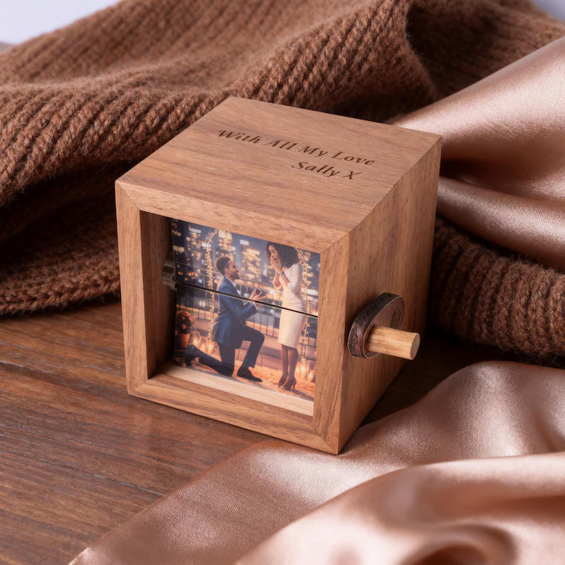 Personalized Photo Flipbook Animation Box, Custom wooden Photo Book ,Custom Crank Photobox Picture Box ,Anniversary mothers day gifts. PBPETAL3