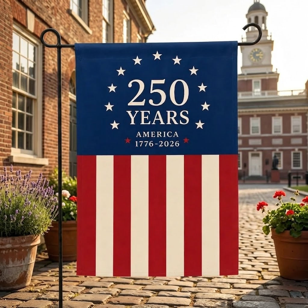 America 250th Anniversary Garden Flag, Patriotic Independence Day Flag, 1776-2026 Outdoor Yard Decor, USA Flag. GFPETAL03