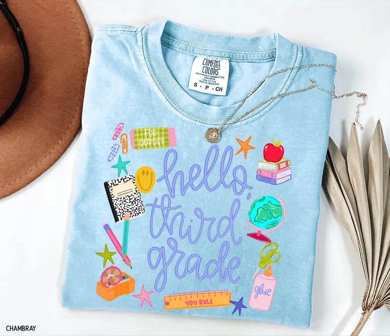 Hello Grade Shirt, Comfort Colors Tee, Back To School Teacher Tee, First Grade Shirt, Cute School Graphic Tee, Teacher Student Shirt, Second. SPETAL14