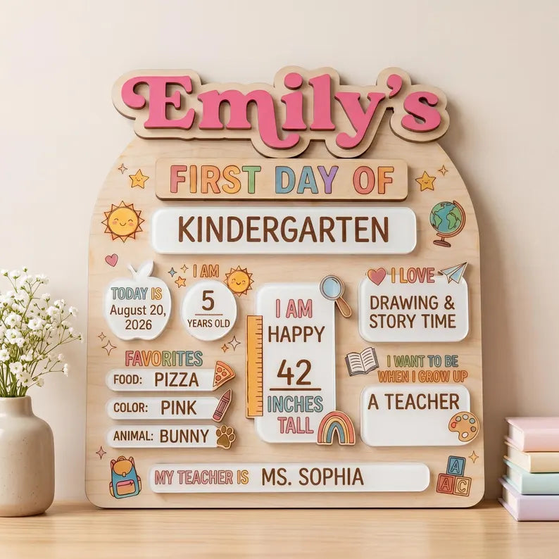 Custom First Day of School Sign, Back to School Board, Preschool Kindergarten 1st Day of School Sign, Last Day of School Keepsake. SBPETAL08