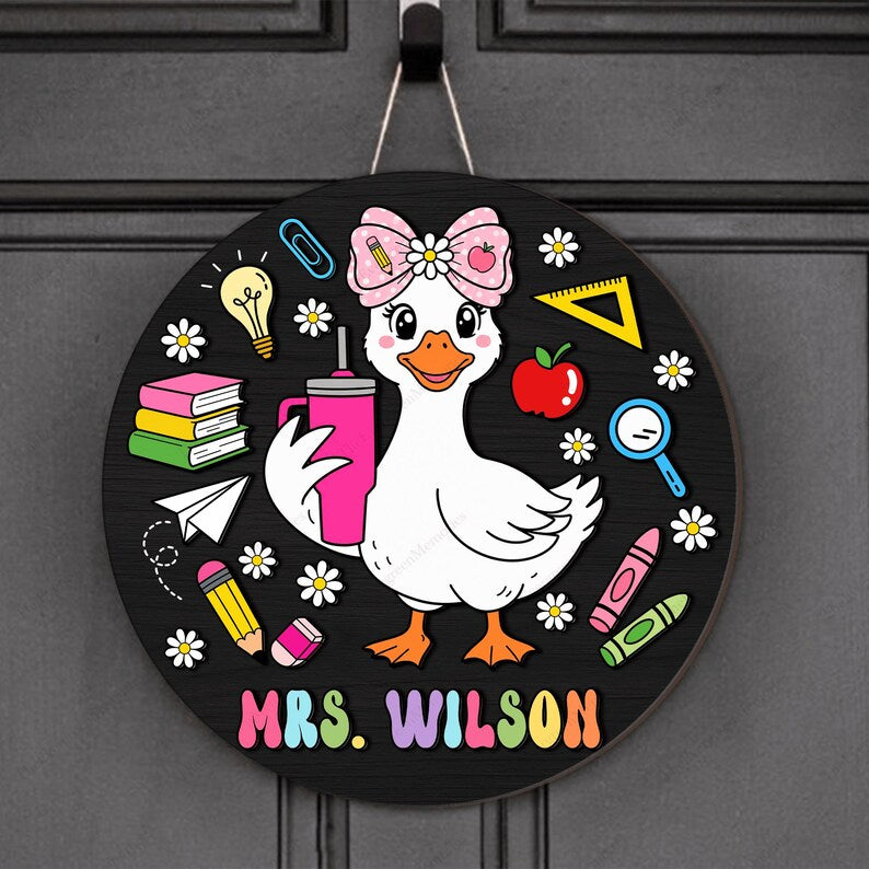 Personalized Teacher Goose Door Sign, 3D Wood Classroom Decor, Silly Goose Teacher Name Sign, Back to School Gift. DHPETAL11