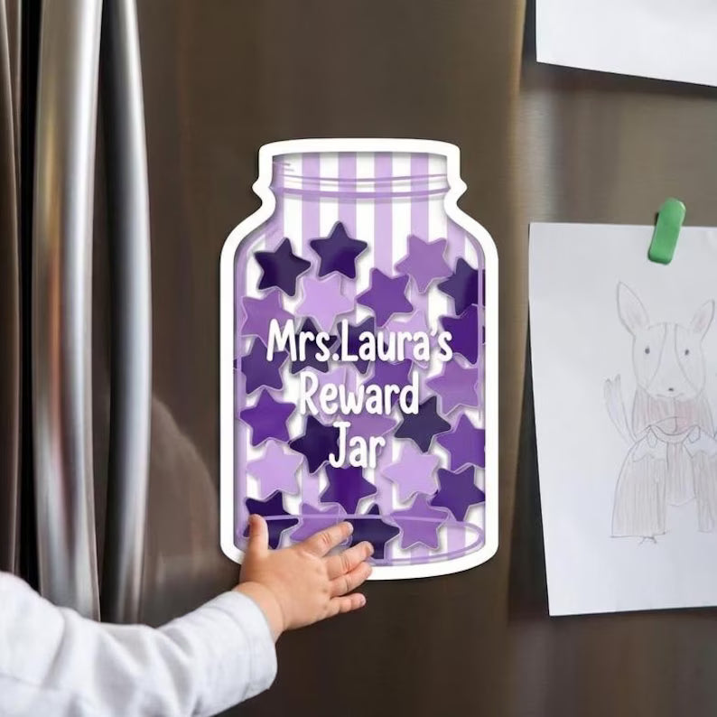 Personalized Striped Teacher Reward Jar, Custom Classroom Star Reward Chart, Back To School Gift. RJPETAL09