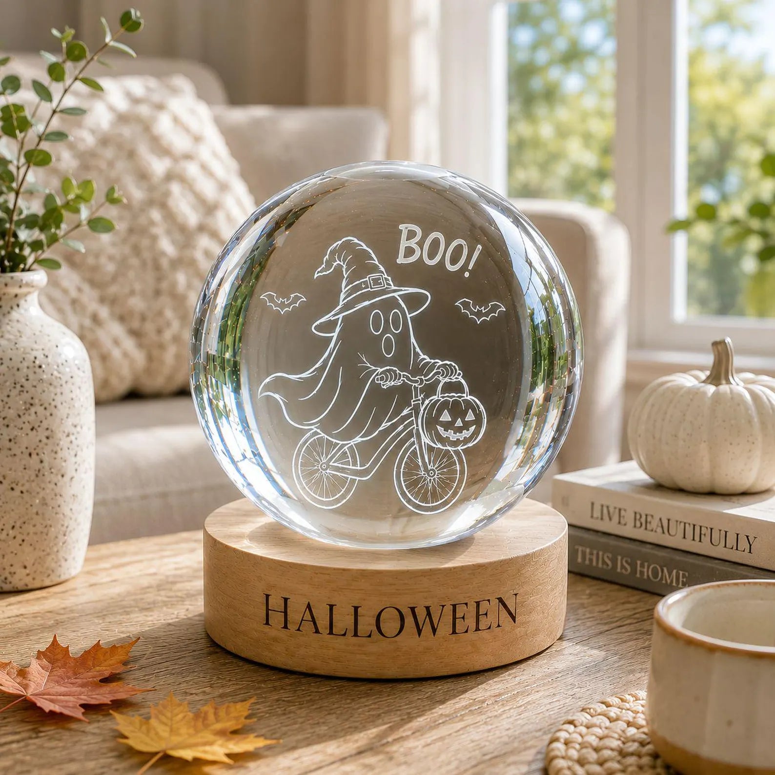 Spooky Cute Ghost Crystal Ball Lamp Halloween Night Light Pumpkin Decor Fall Home Decoration Autumn Gift Idea. LEDPETAL13